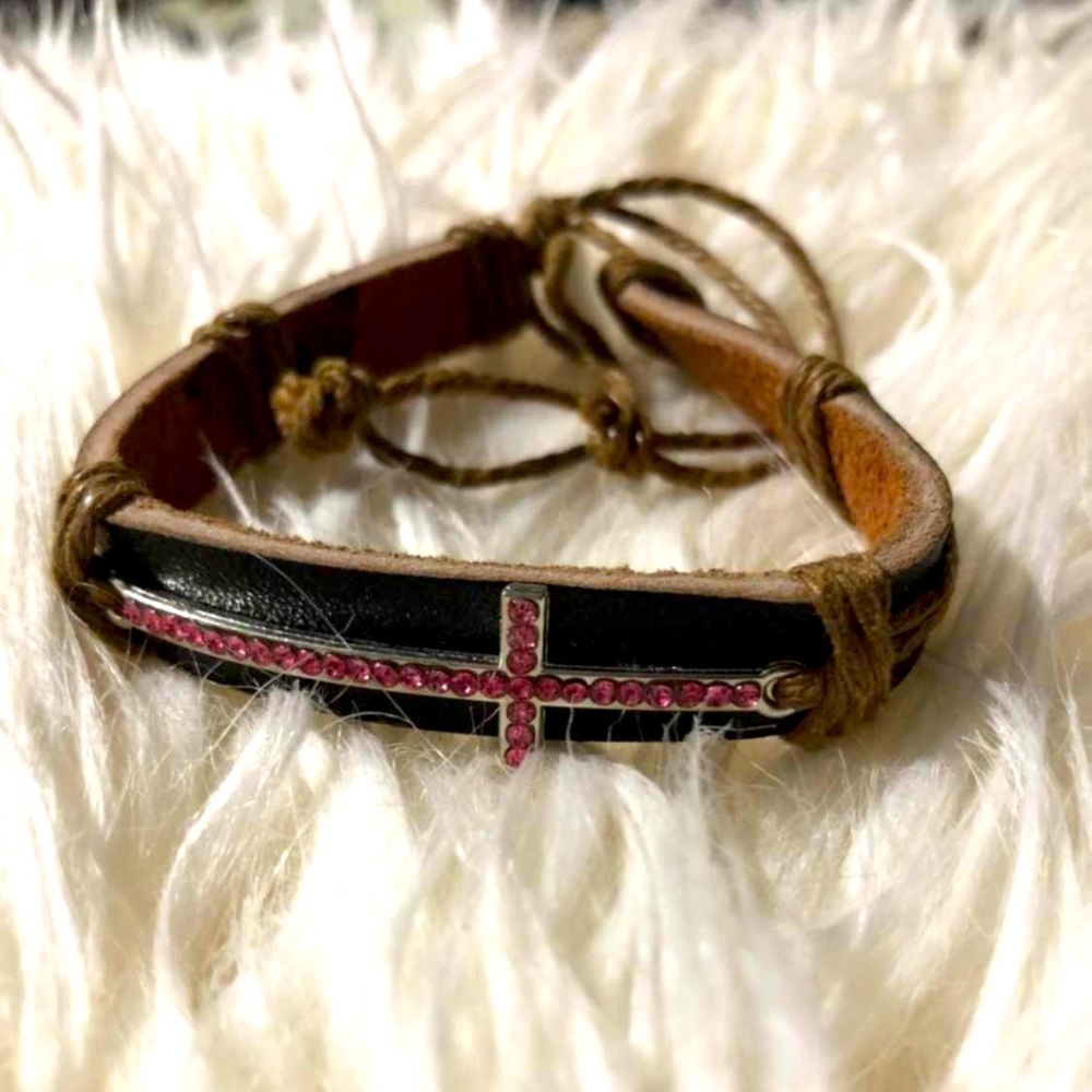 Leather cross bracelet